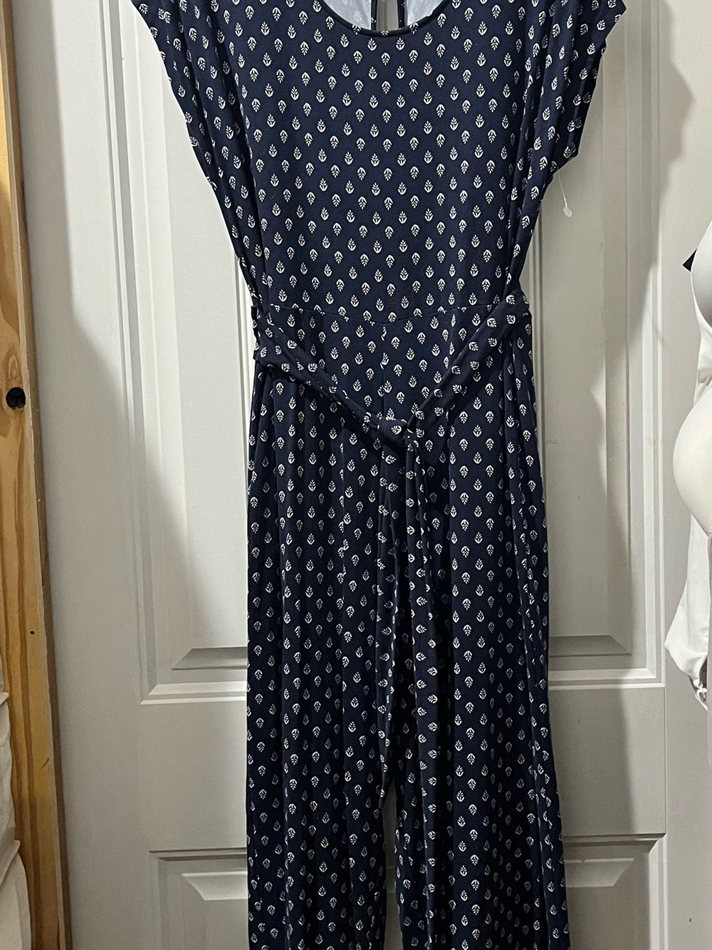Old Navy Navy Blue Printed Jumpsuit with Tie Waist